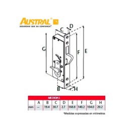 CERRADURA AUSTRAL 635 CAFE ADK  SOLO MARIPOSA PERFIL ANGOSTO